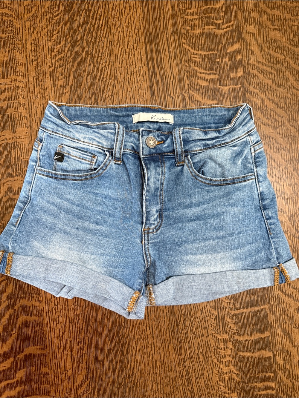 Kan Can Women's Medium Blue Denim Cuffed Jean Shorts